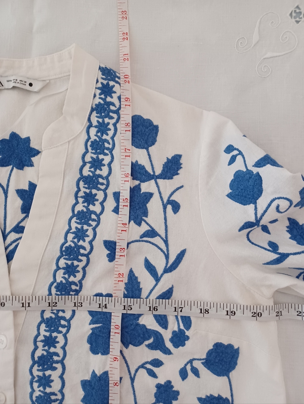 Zara Embroidered Floral Jacket Blue White Contrast Boho Top- Size M - Picture 3 of 5